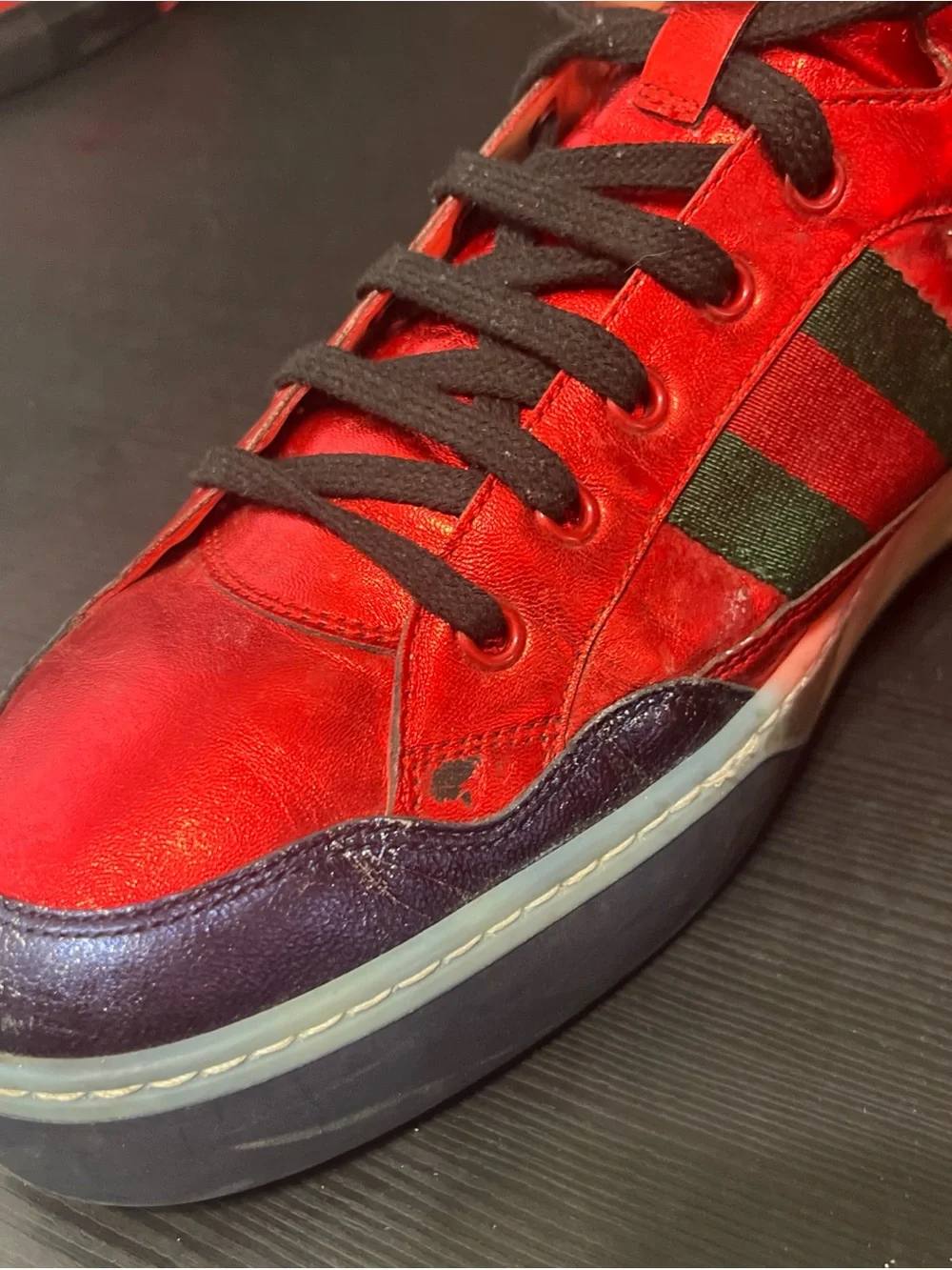 Gucci Men's High Top Metallic Red Sneakers Size 12